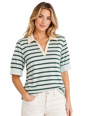 Talbots Pima Cotton Striped
Polo Top XL Green
White Preppy Short
Sleeve